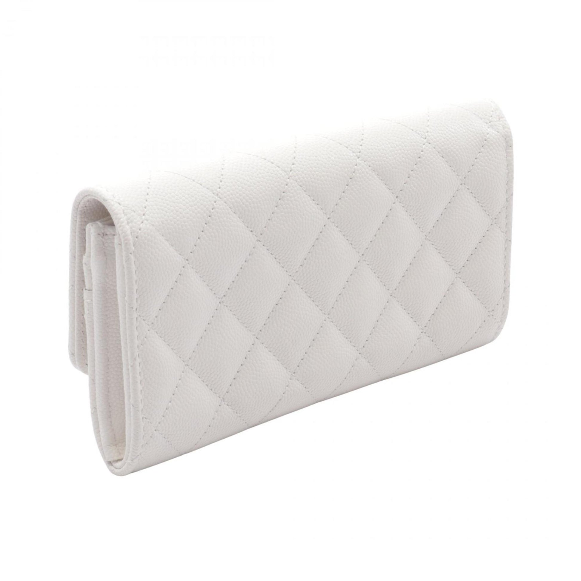 Chanel Coco Mark, White, Leather, wallet