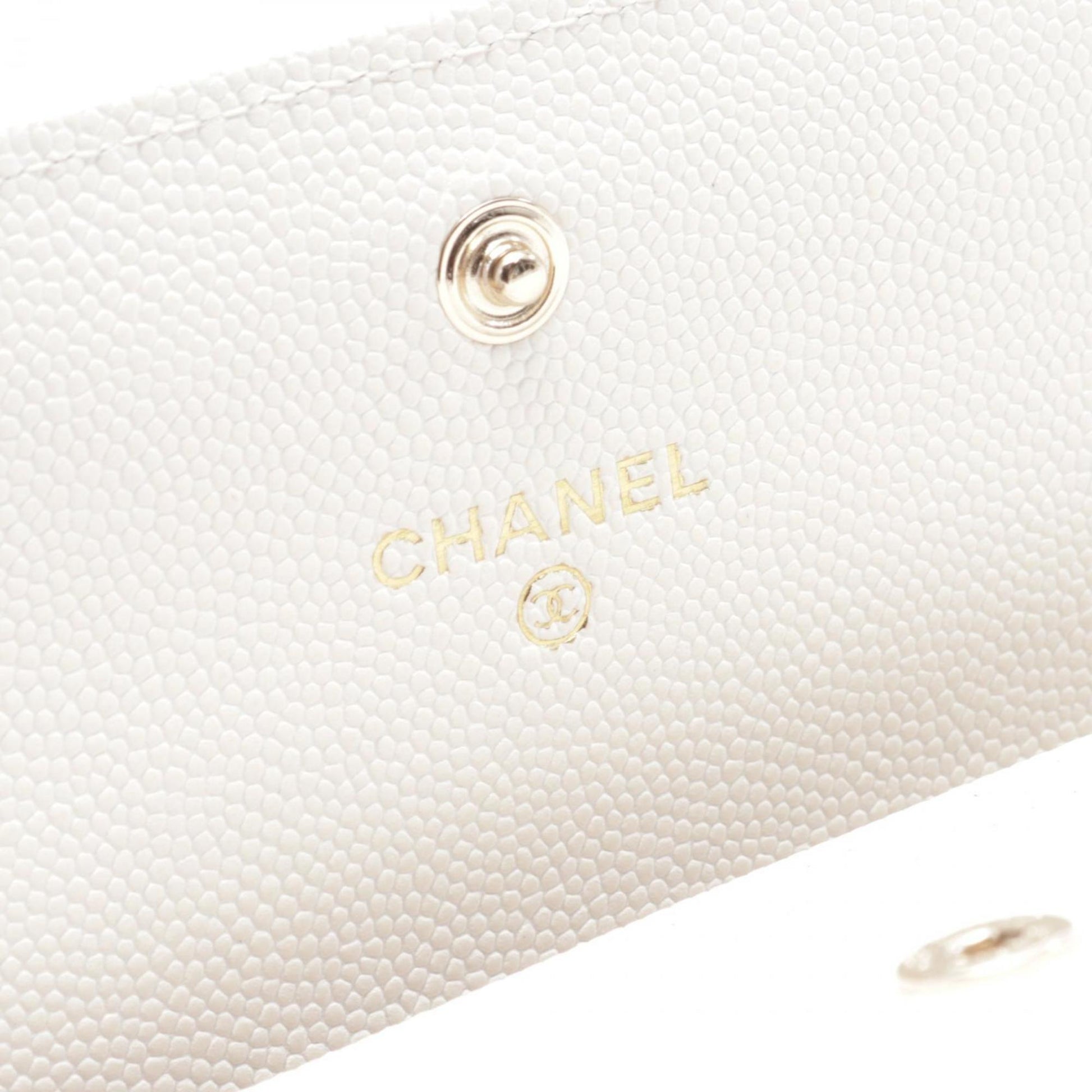 Chanel Coco Mark, White, Leather, wallet