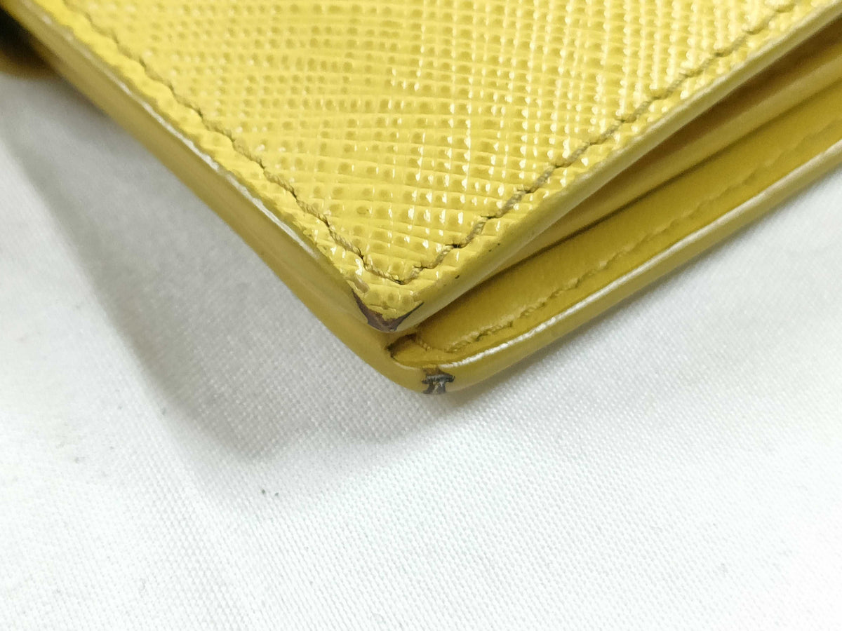 Prada Saffiano bifold Leather, Yellow, Leather, Wallet