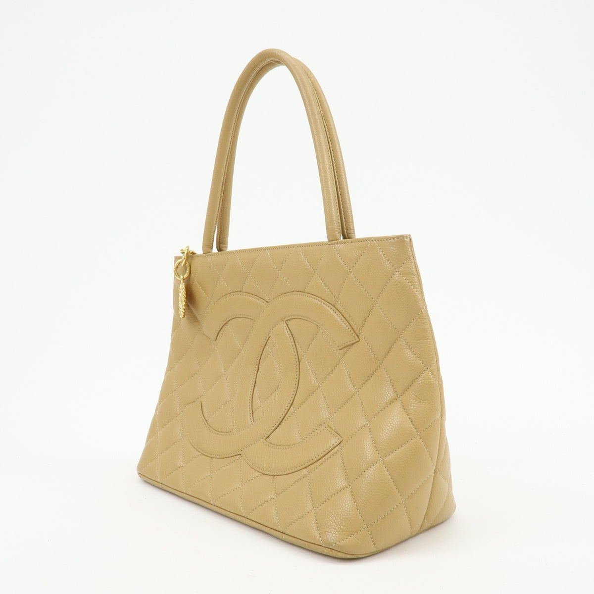 Chanel Medallion Quilted Lambskin, Beige, Calfskin, Tote Bag