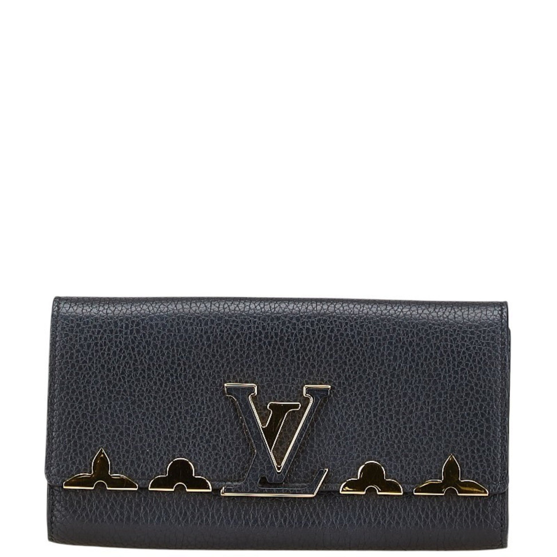 Louis Vuitton Capucines, Black, Leather, wallet