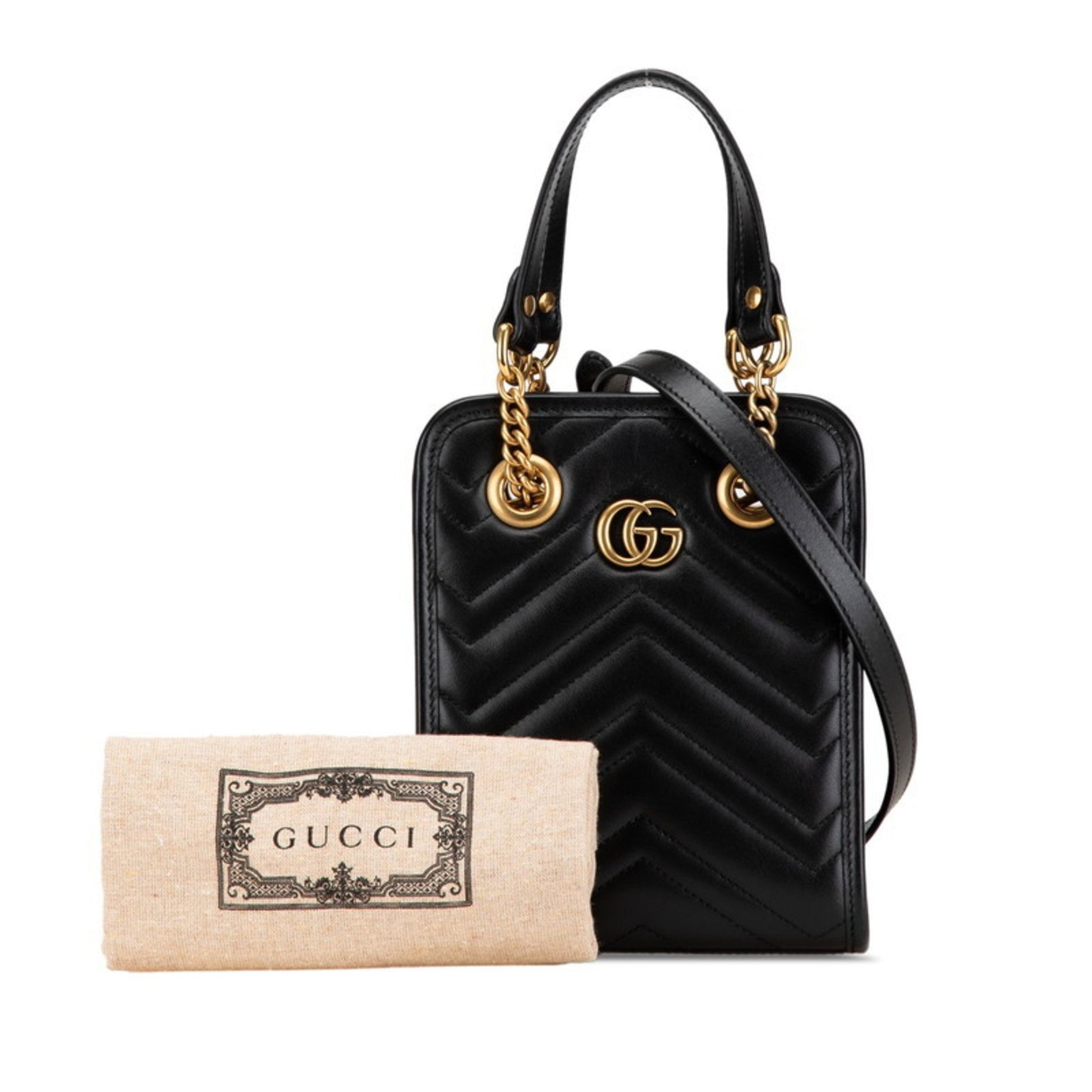 Gucci Marmont, Black, Leather, handbag