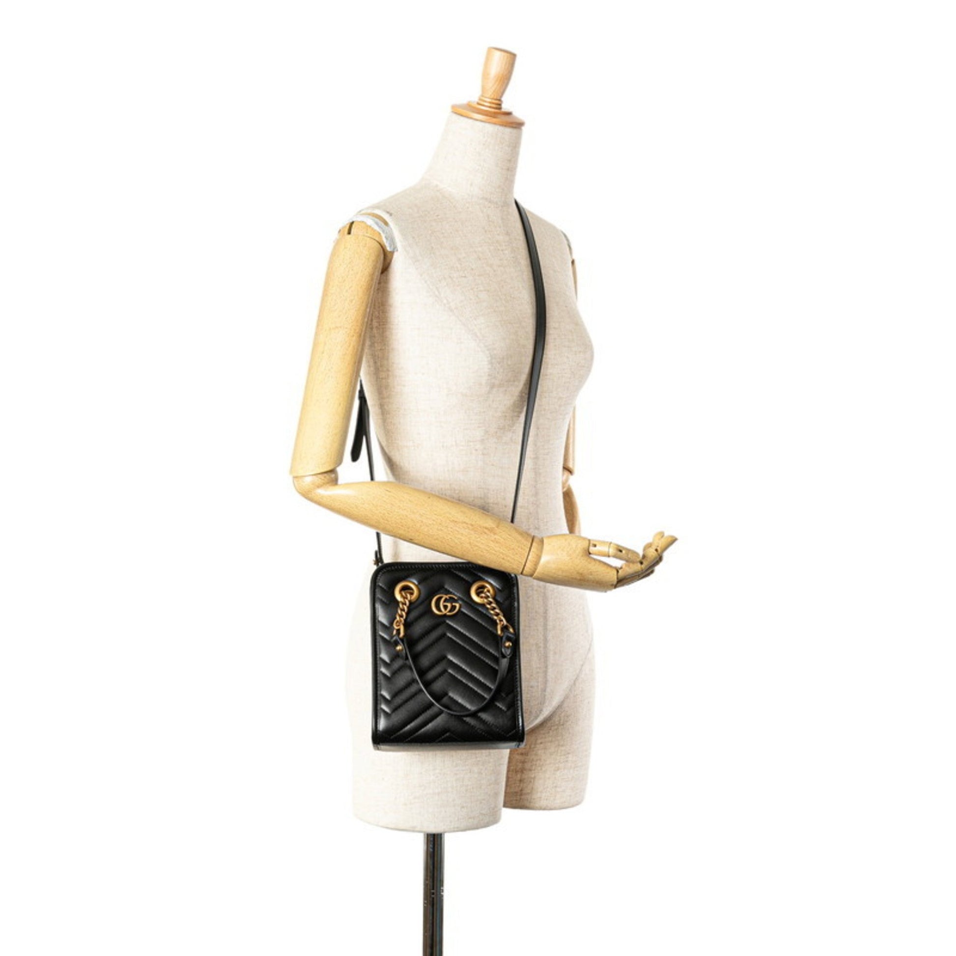 Gucci Marmont, Black, Leather, handbag