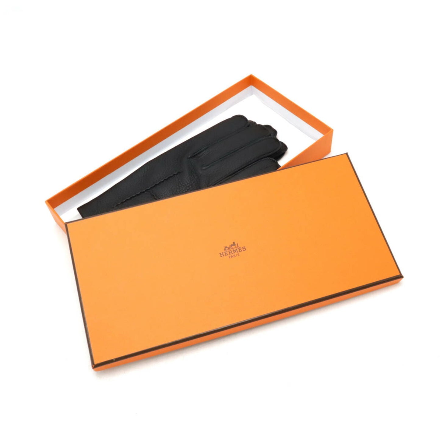 Hermès H, Black, Leather, gloves