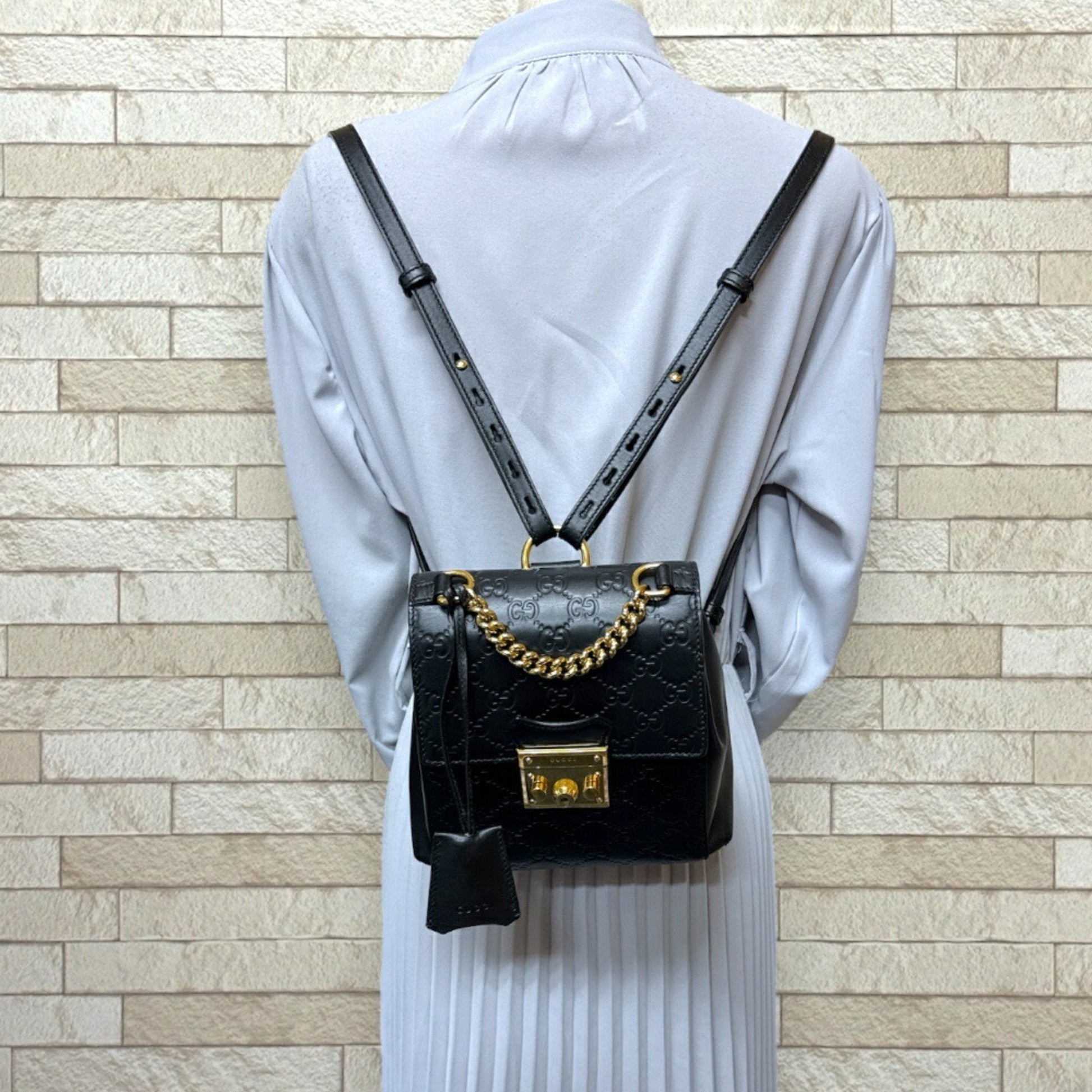 Gucci Guccissima, Black, Leather, backpack