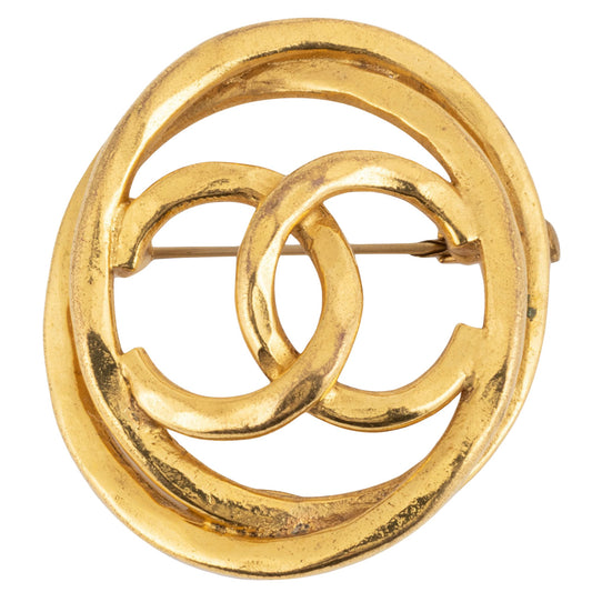 Chanel Logo CC, Gold, Gold Plated, brooch