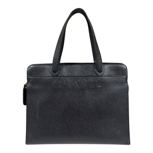 Chanel Petite Shopping Tote, Black, Leather, handbag