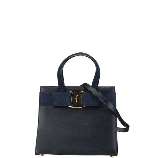 Salvatore Ferragamo Vara, Navy, Leather, handbag