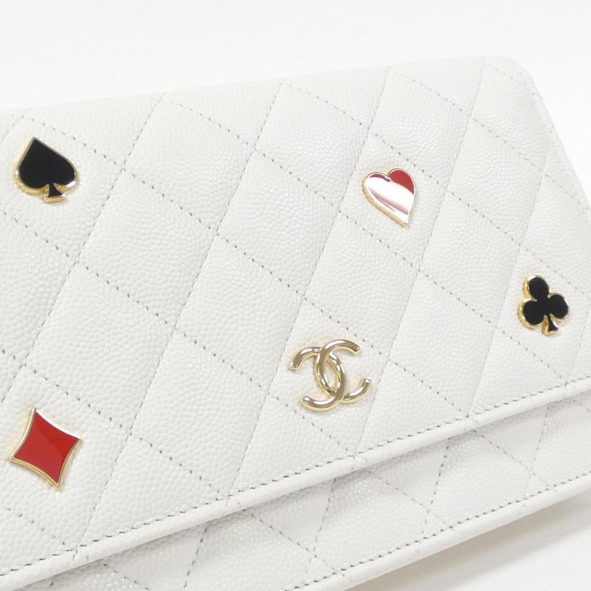 Chanel Wallet On Chain, White, Leather, wallet