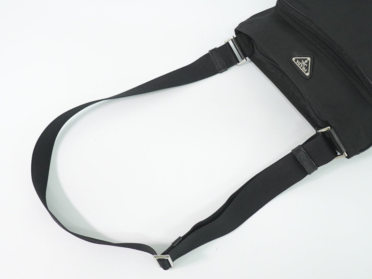 Prada Front Pocket Messenger Quilted Tessuto, Black, Nylon, Shoulder Bag