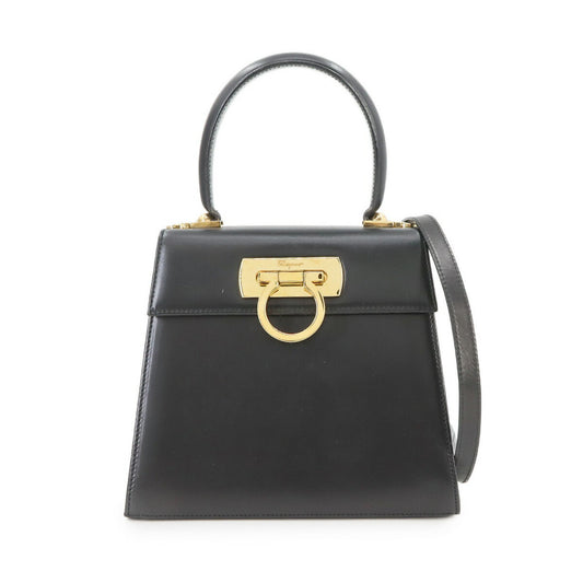 Salvatore Ferragamo Gancini, Black, Leather, handbag