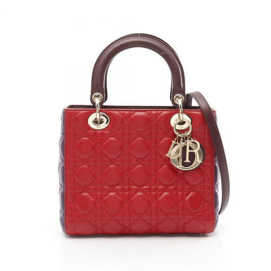 Dior Cannage Lady, Burgundy, Leather, handbag