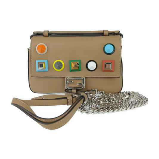 Fendi Chain Baguette Charm Bag Leather, Beige, Leather, Handbag