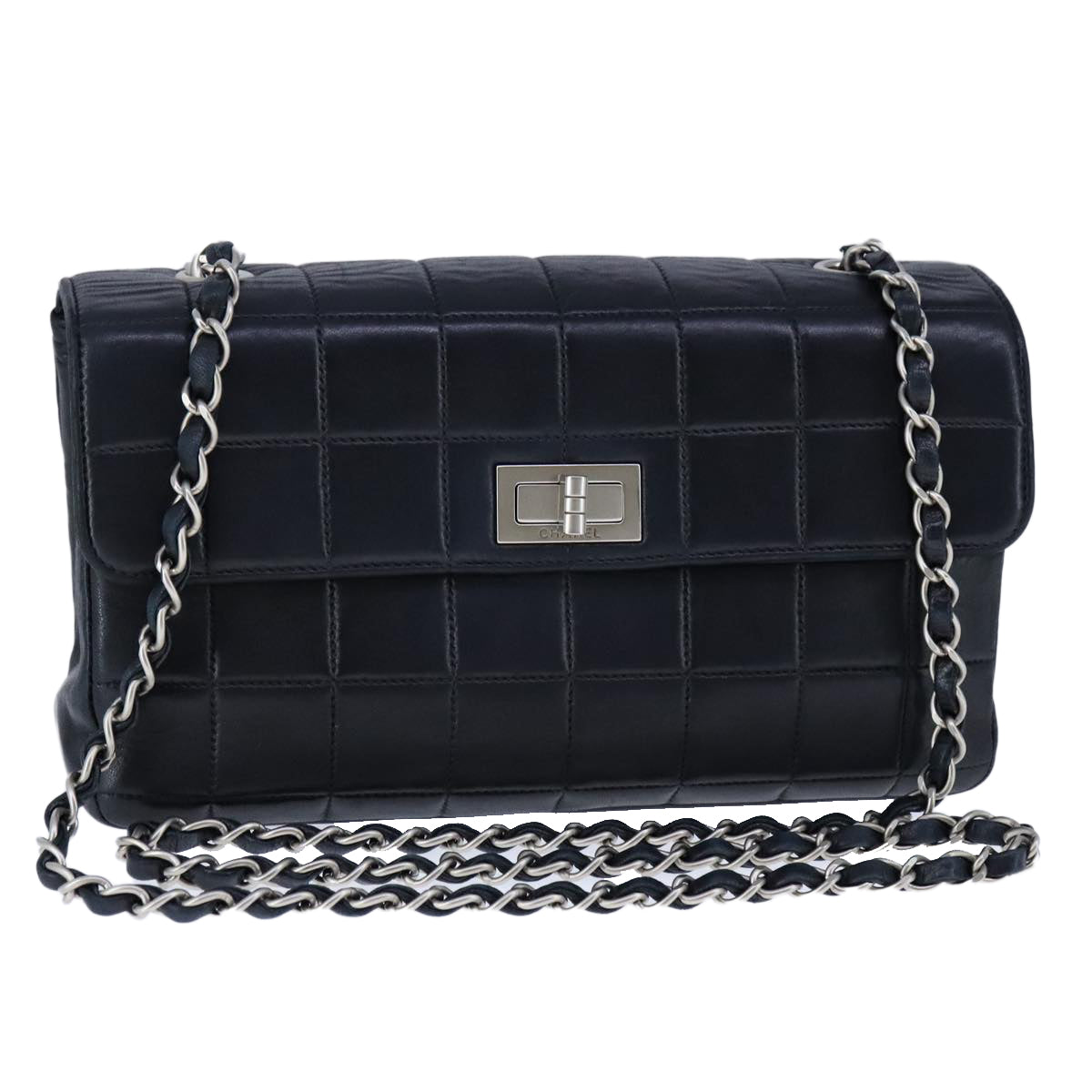 Chanel Chocolate bar, Black, Leather, shoulder