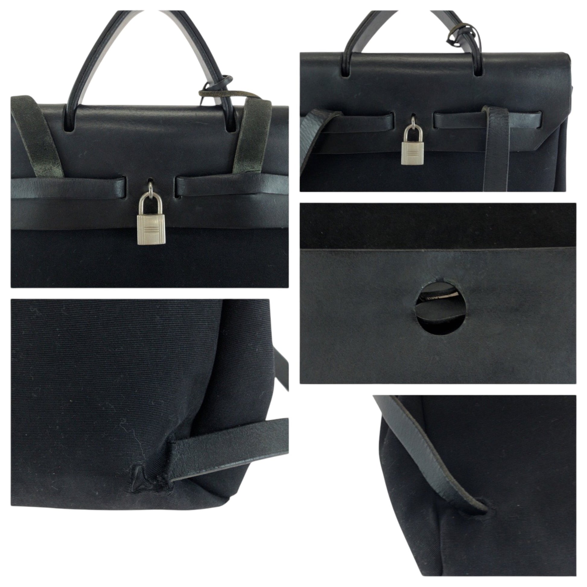Hermès Herbag, Black, Canvas, backpack