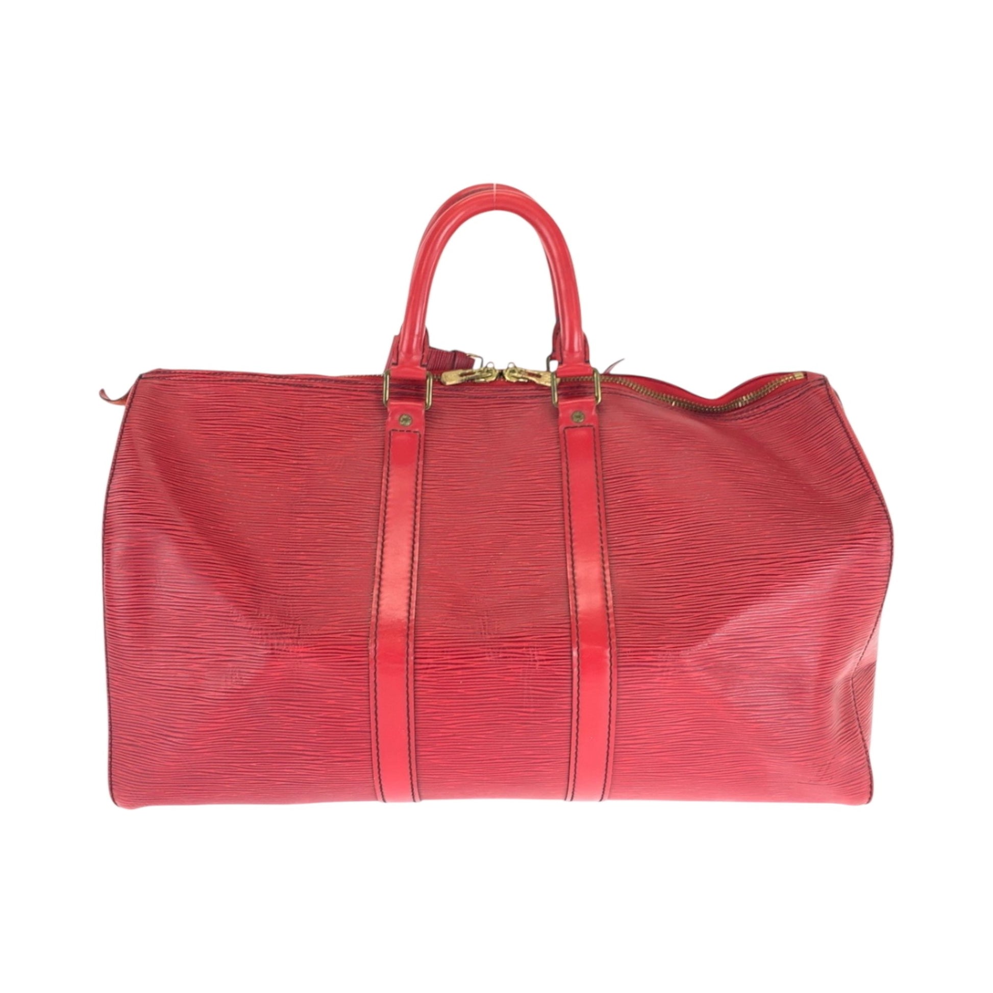 Louis Vuitton Keepall 45, Red, Leather, travel