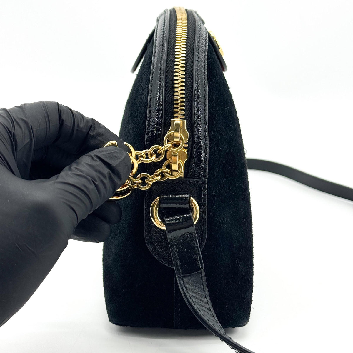 Gucci Ophidia Dome Suede, Black, Velvet, Shoulder Bag