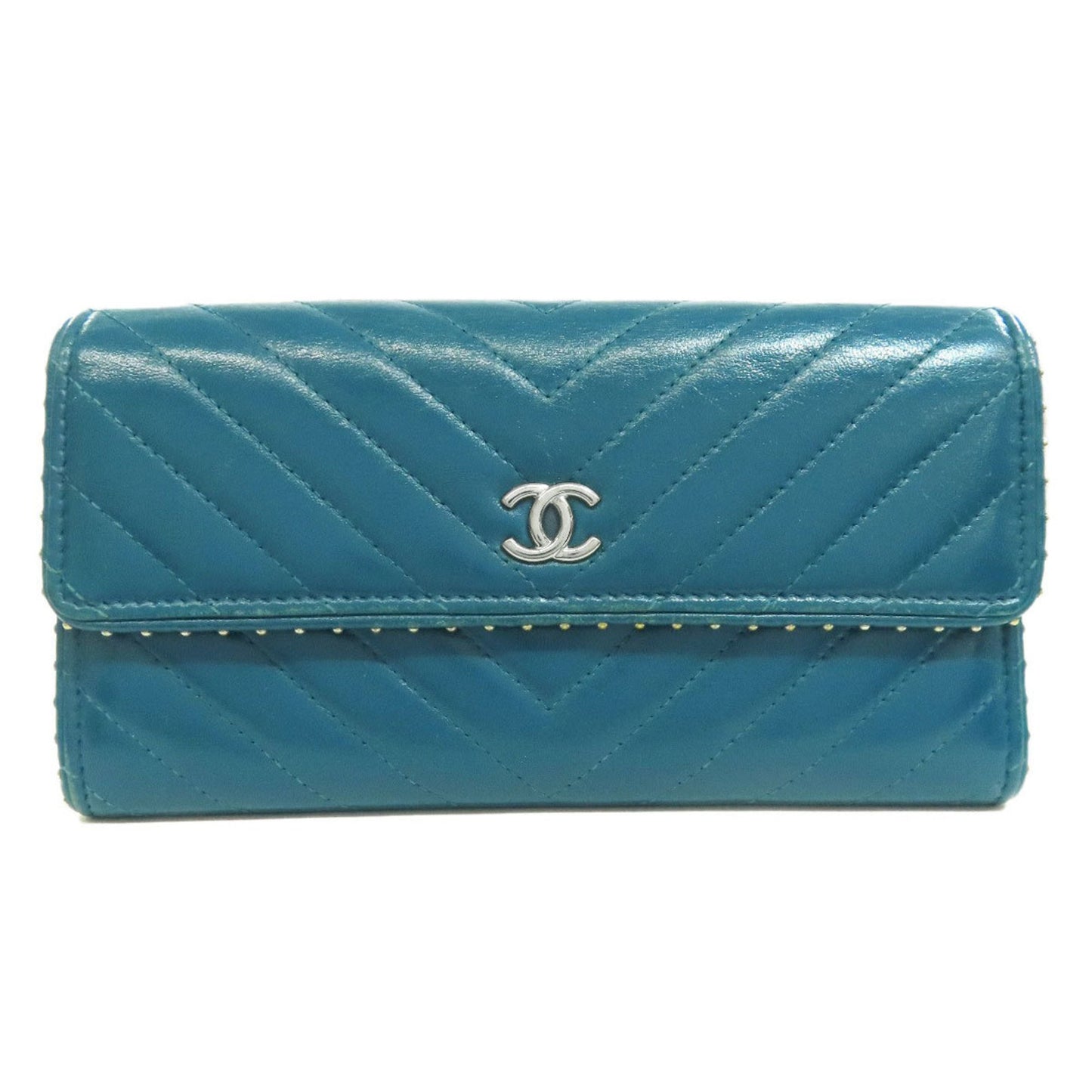 Chanel V-Stich, Blue, Leather, wallet