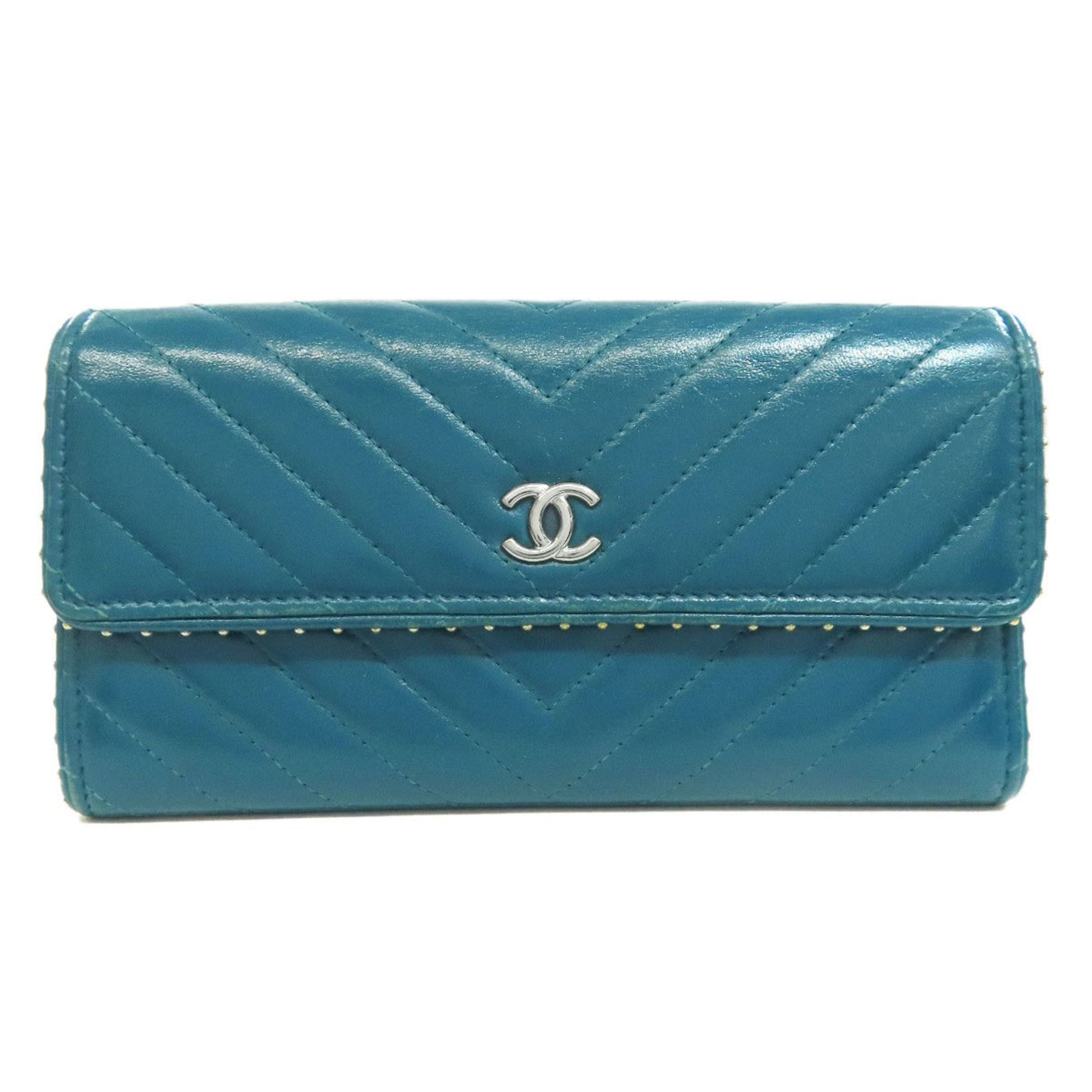 Chanel V-Stich, Blue, Leather, wallet