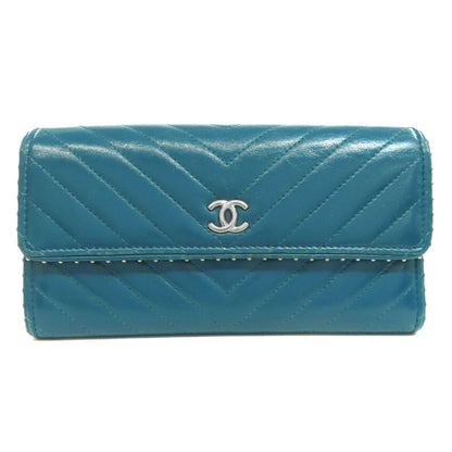 Chanel V-Stich, Blue, Leather, wallet