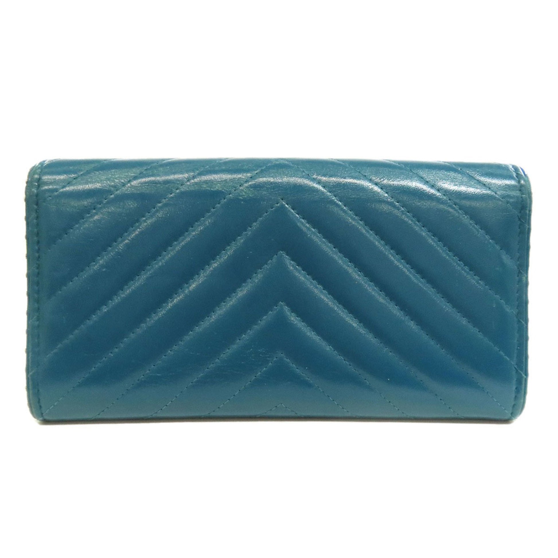 Chanel V-Stich, Blue, Leather, wallet