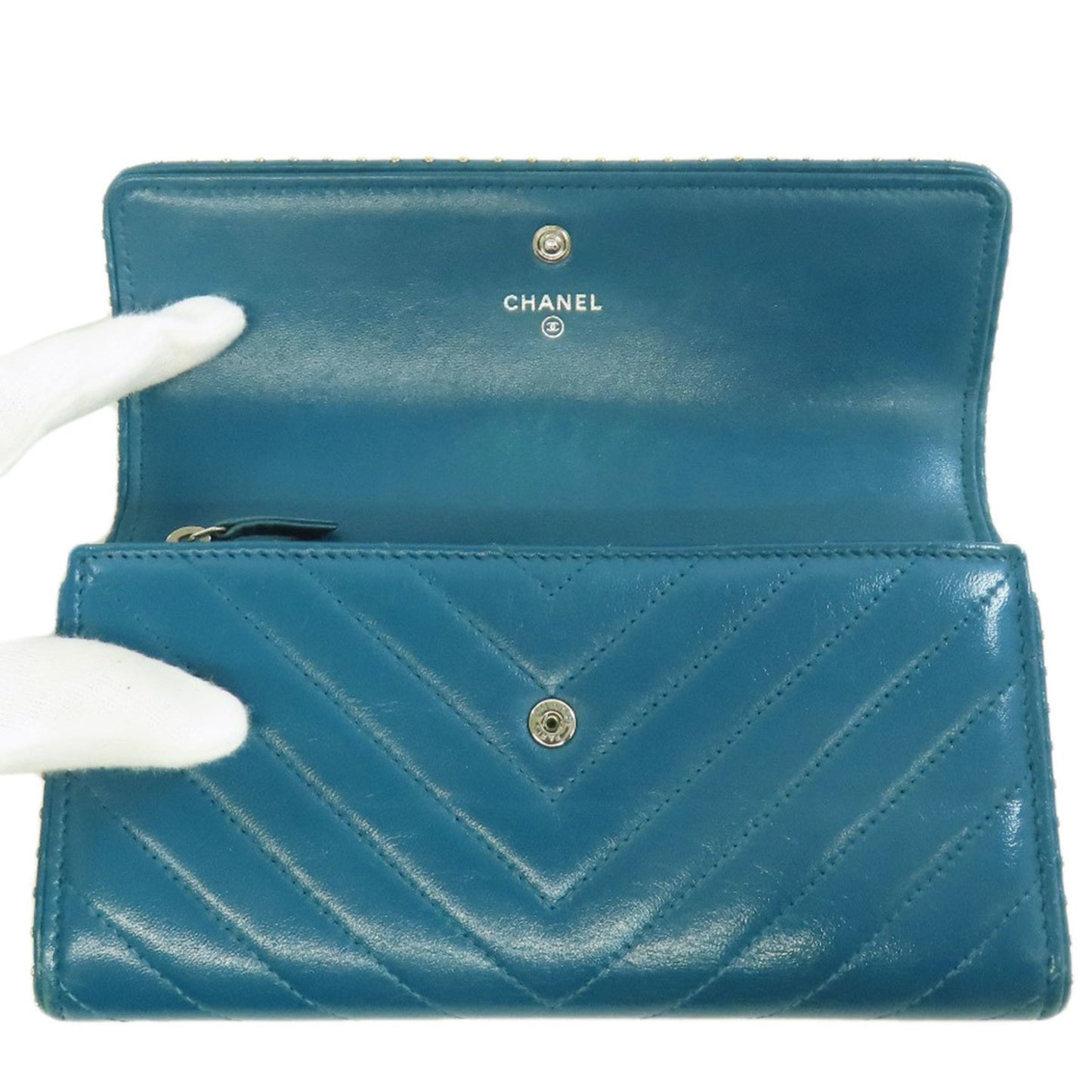 Chanel V-Stich, Blue, Leather, wallet