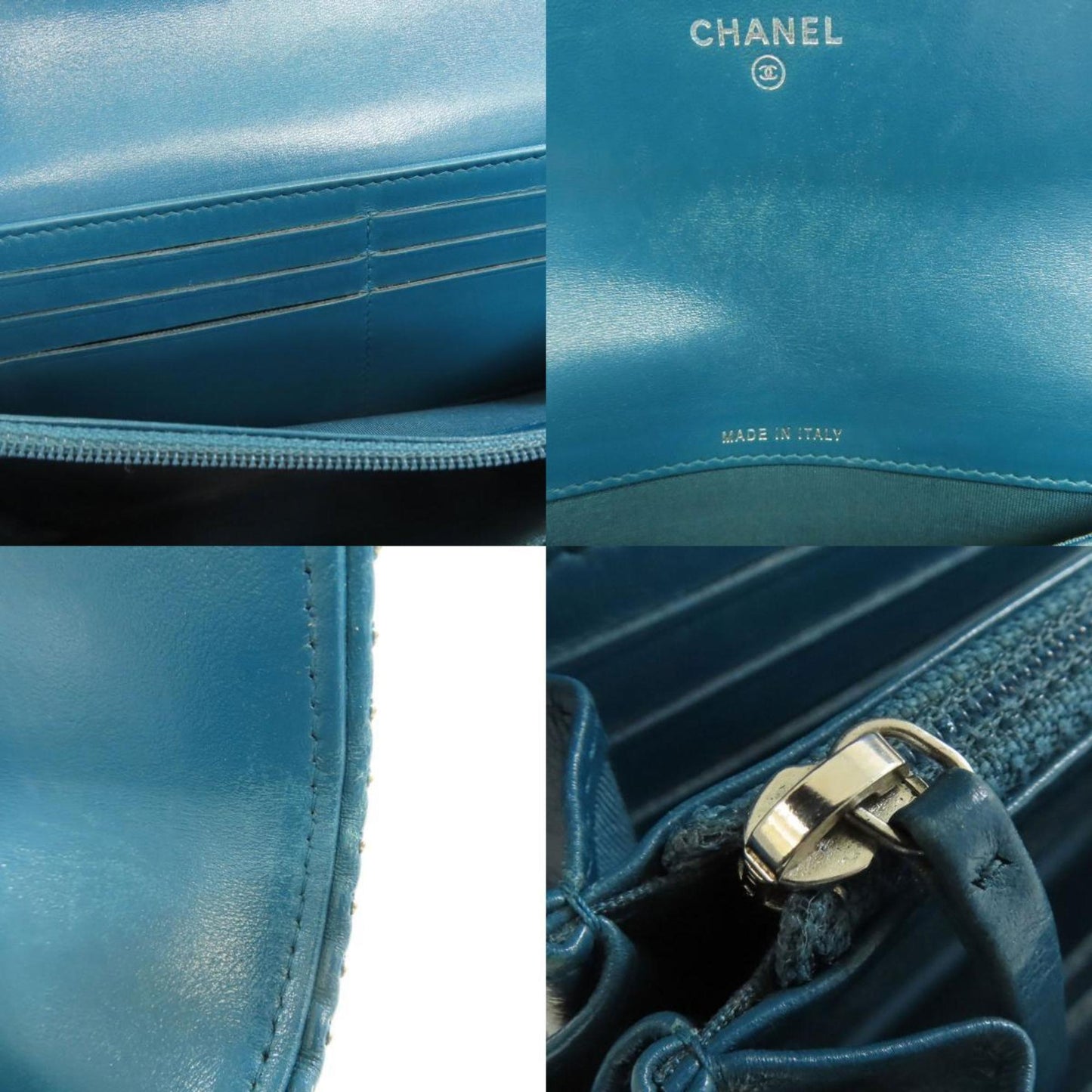 Chanel V-Stich, Blue, Leather, wallet