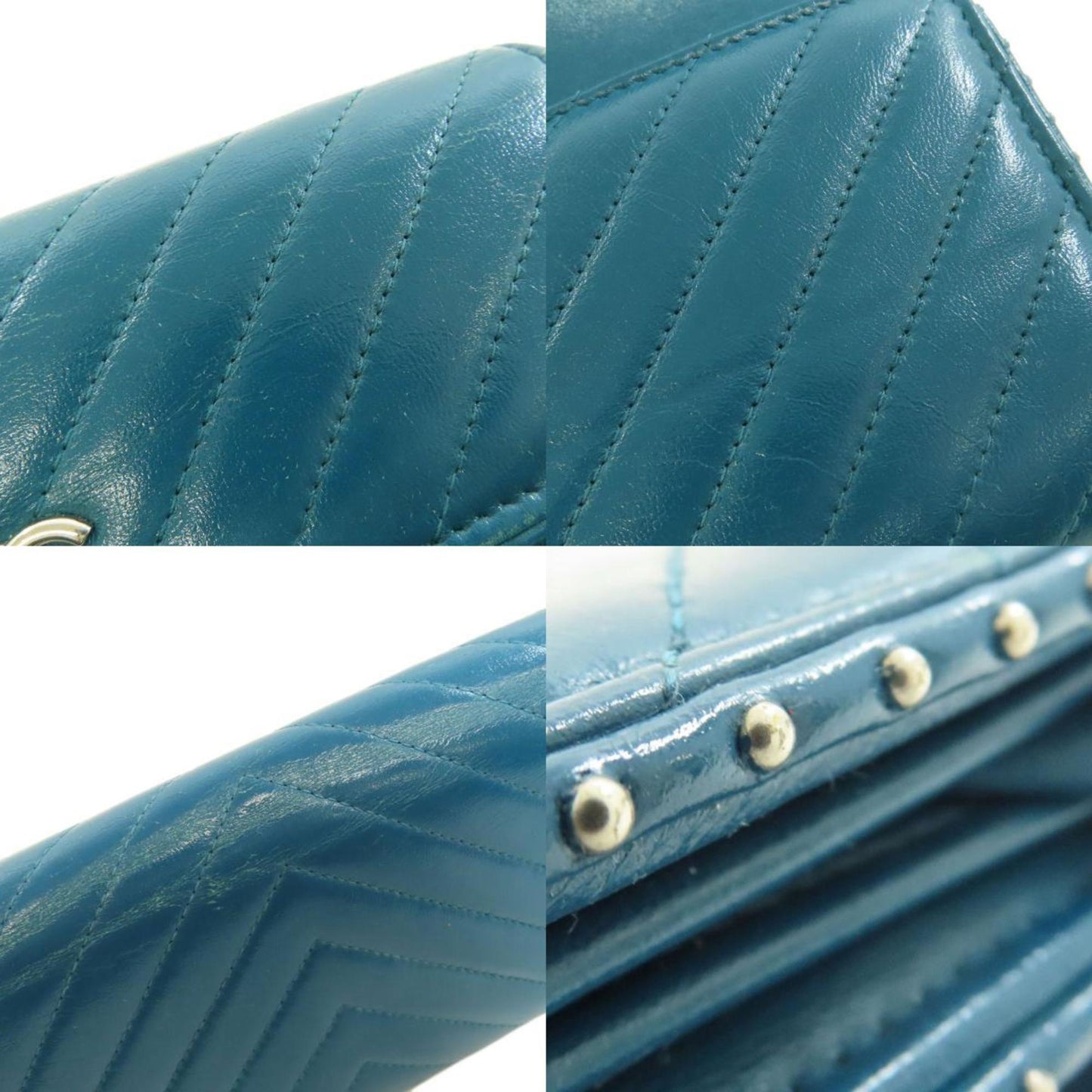Chanel V-Stich, Blue, Leather, wallet