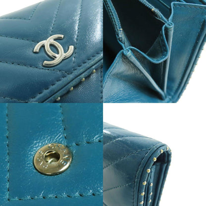 Chanel V-Stich, Blue, Leather, wallet