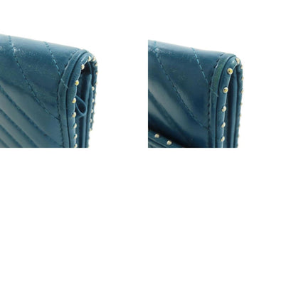 Chanel V-Stich, Blue, Leather, wallet