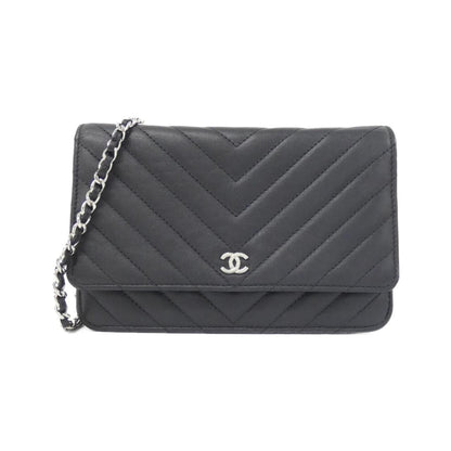 Chanel Wallet On Chain, Black, Leather, wallet
