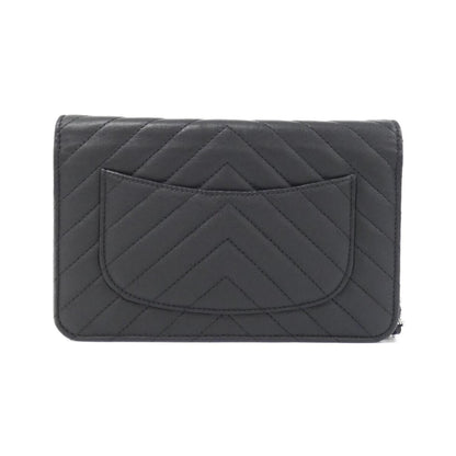 Chanel Wallet On Chain, Black, Leather, wallet