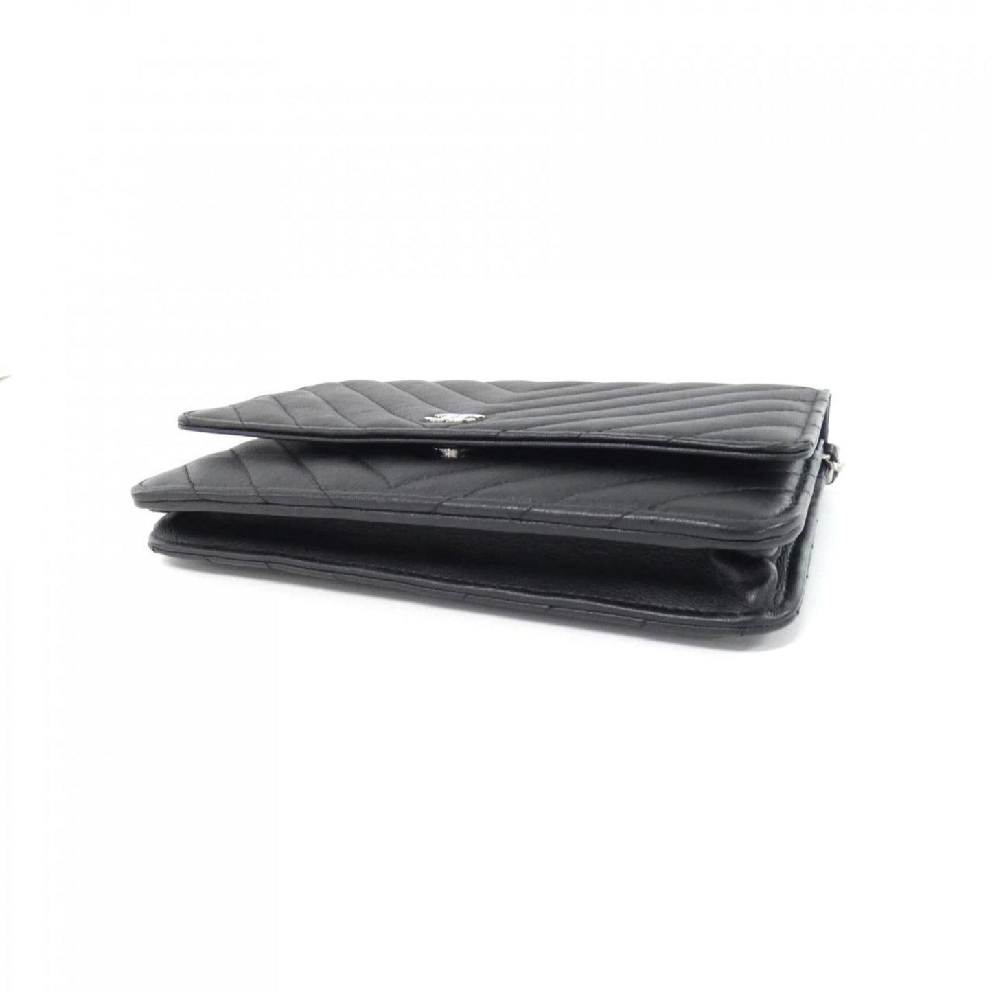 Chanel Wallet On Chain, Black, Leather, wallet