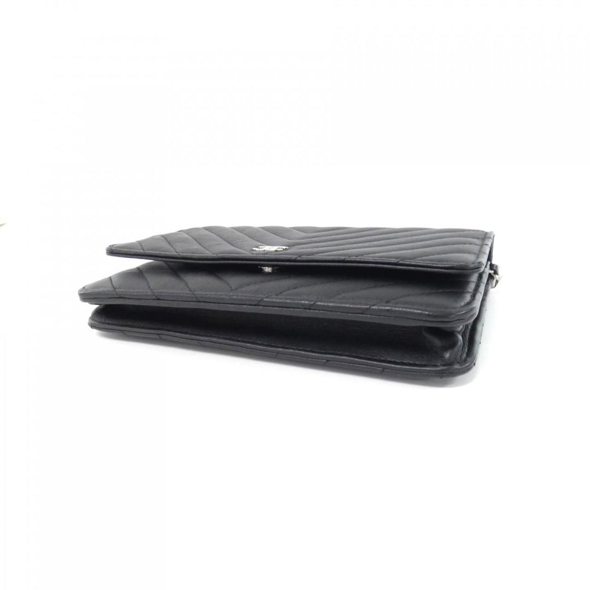 Chanel Wallet On Chain, Black, Leather, wallet