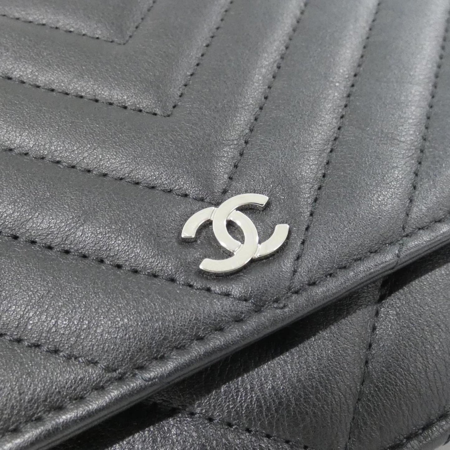 Chanel Wallet On Chain, Black, Leather, wallet