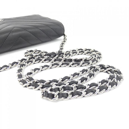 Chanel Wallet On Chain, Black, Leather, wallet