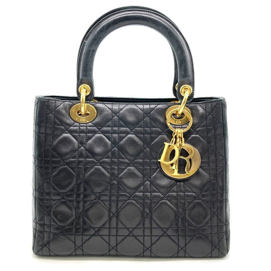 Dior Lady Dior, Black, Leather, handbag