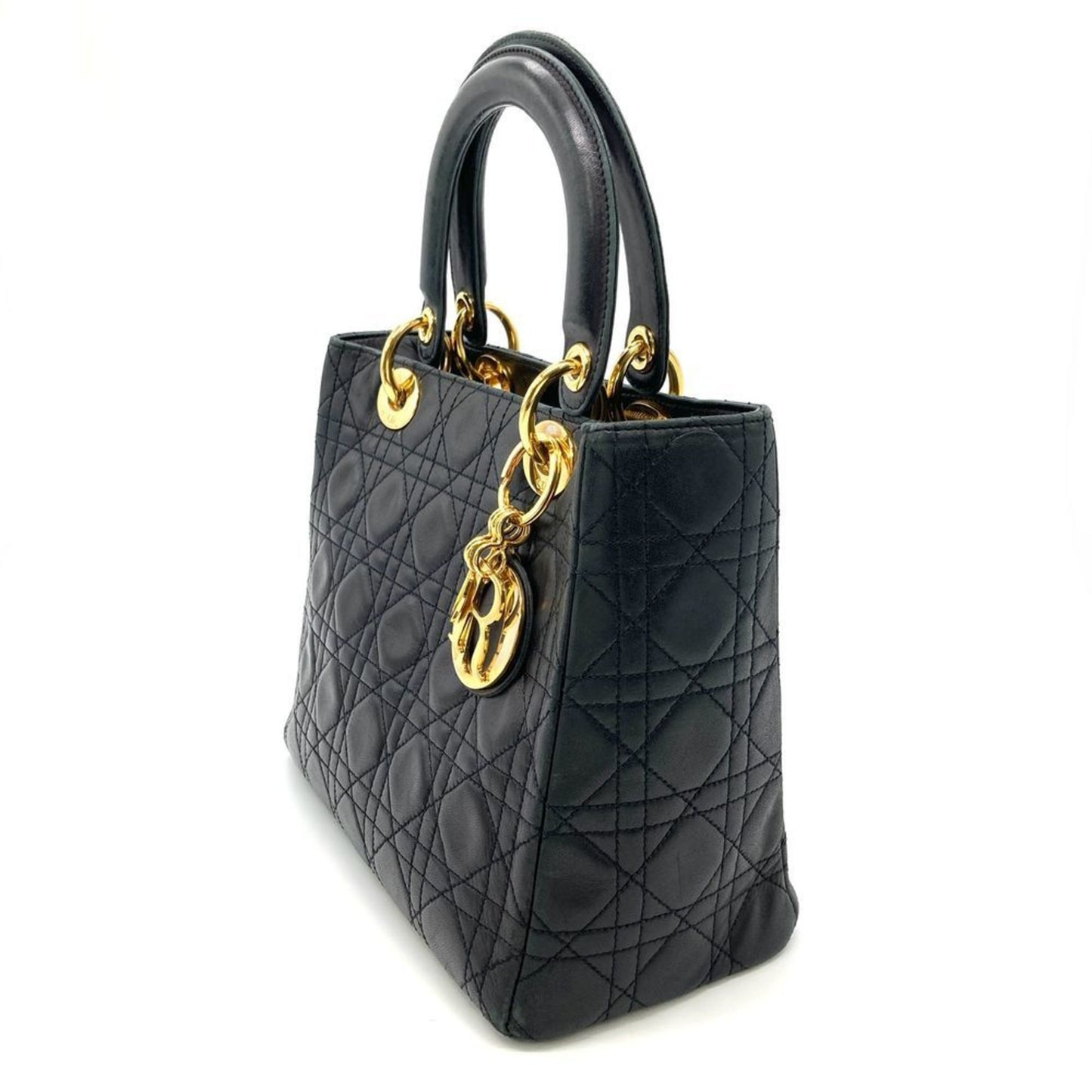 Dior Lady Dior, Black, Leather, handbag