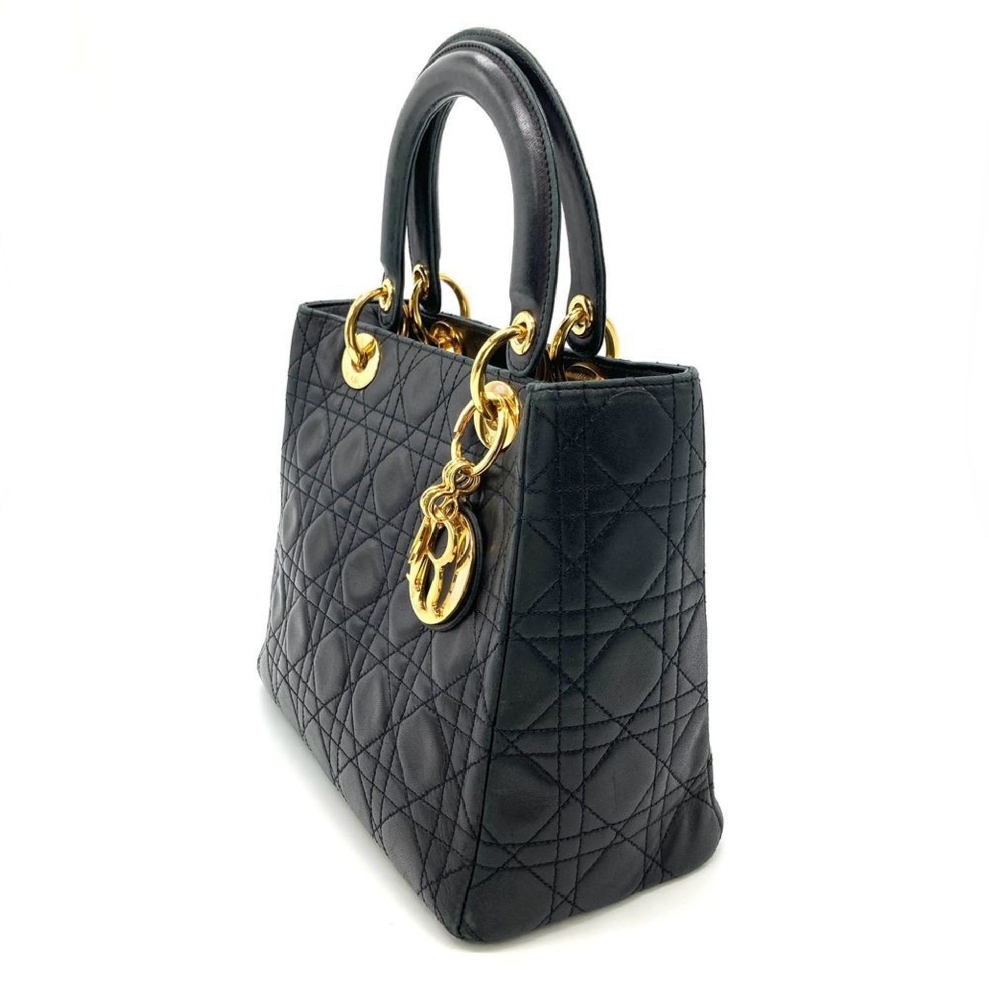 Dior Lady Dior, Black, Leather, handbag