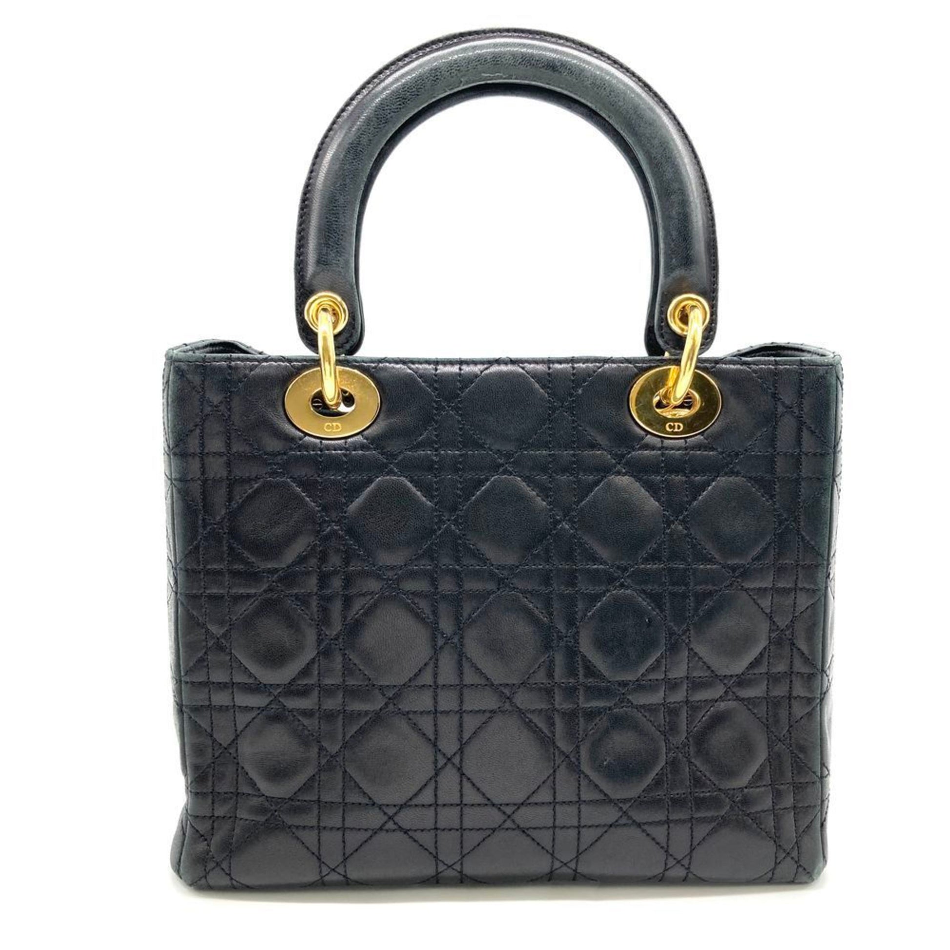 Dior Lady Dior, Black, Leather, handbag