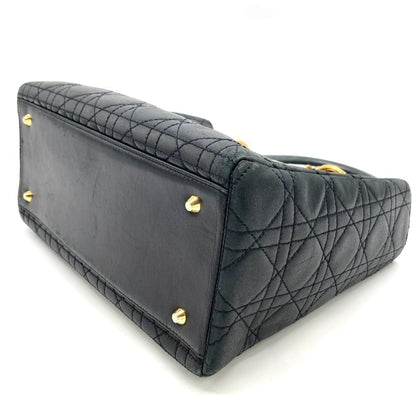 Dior Lady Dior, Black, Leather, handbag