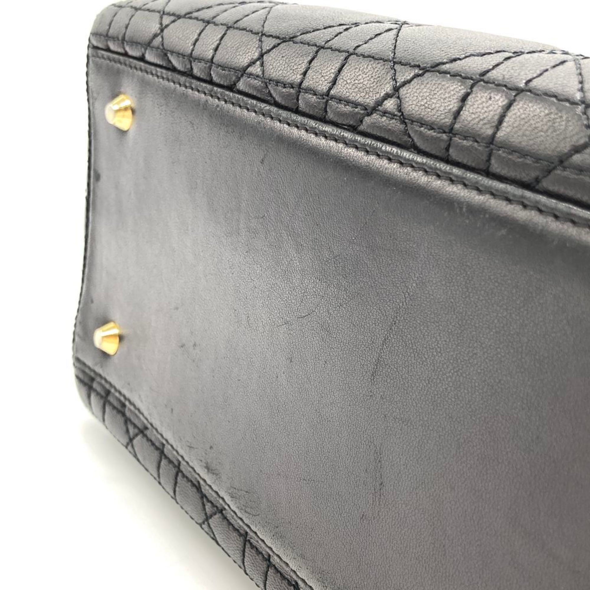 Dior Lady Dior, Black, Leather, handbag