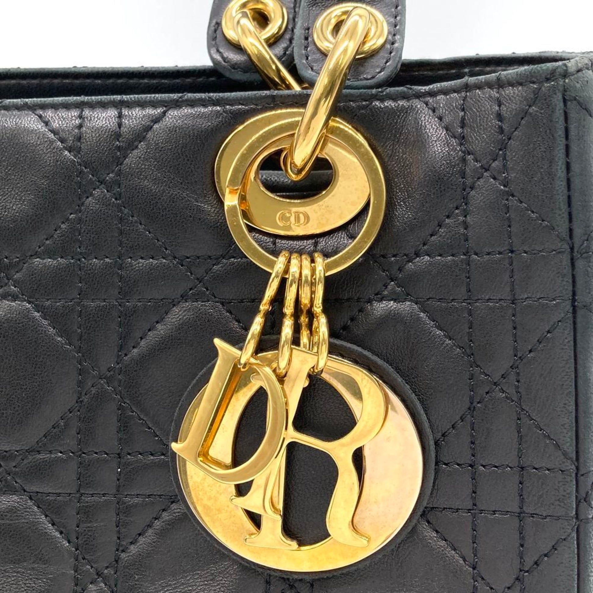 Dior Lady Dior, Black, Leather, handbag