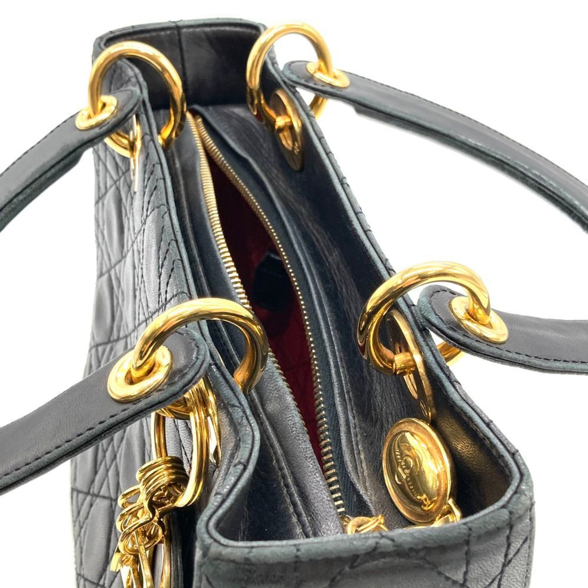 Dior Lady Dior, Black, Leather, handbag