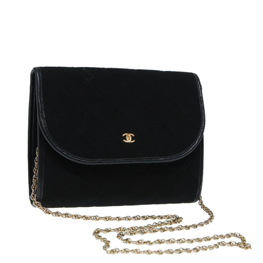 Chanel Mini matelassé, Black, Cotton, shoulder