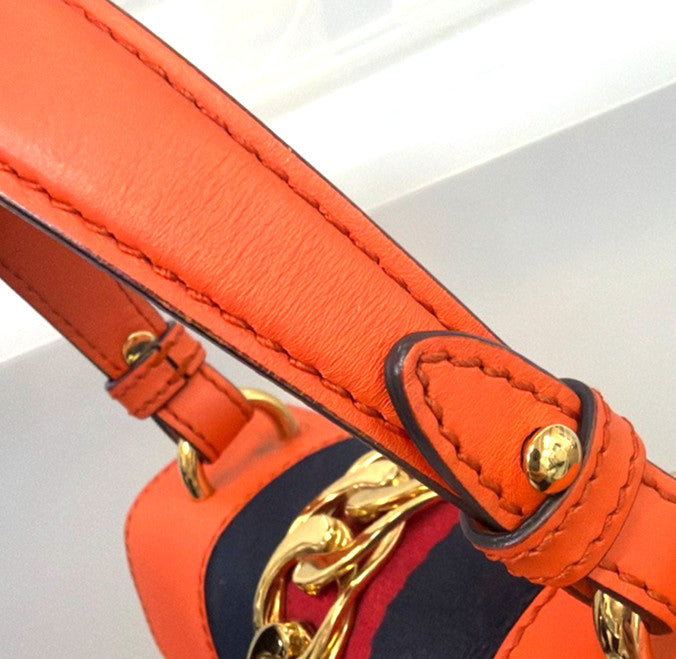 Gucci Sylvie Leather, Orange, Leather, Handbag
