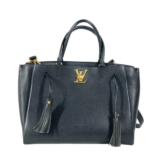 Louis Vuitton Lockmeto, Black, Leather, handbag