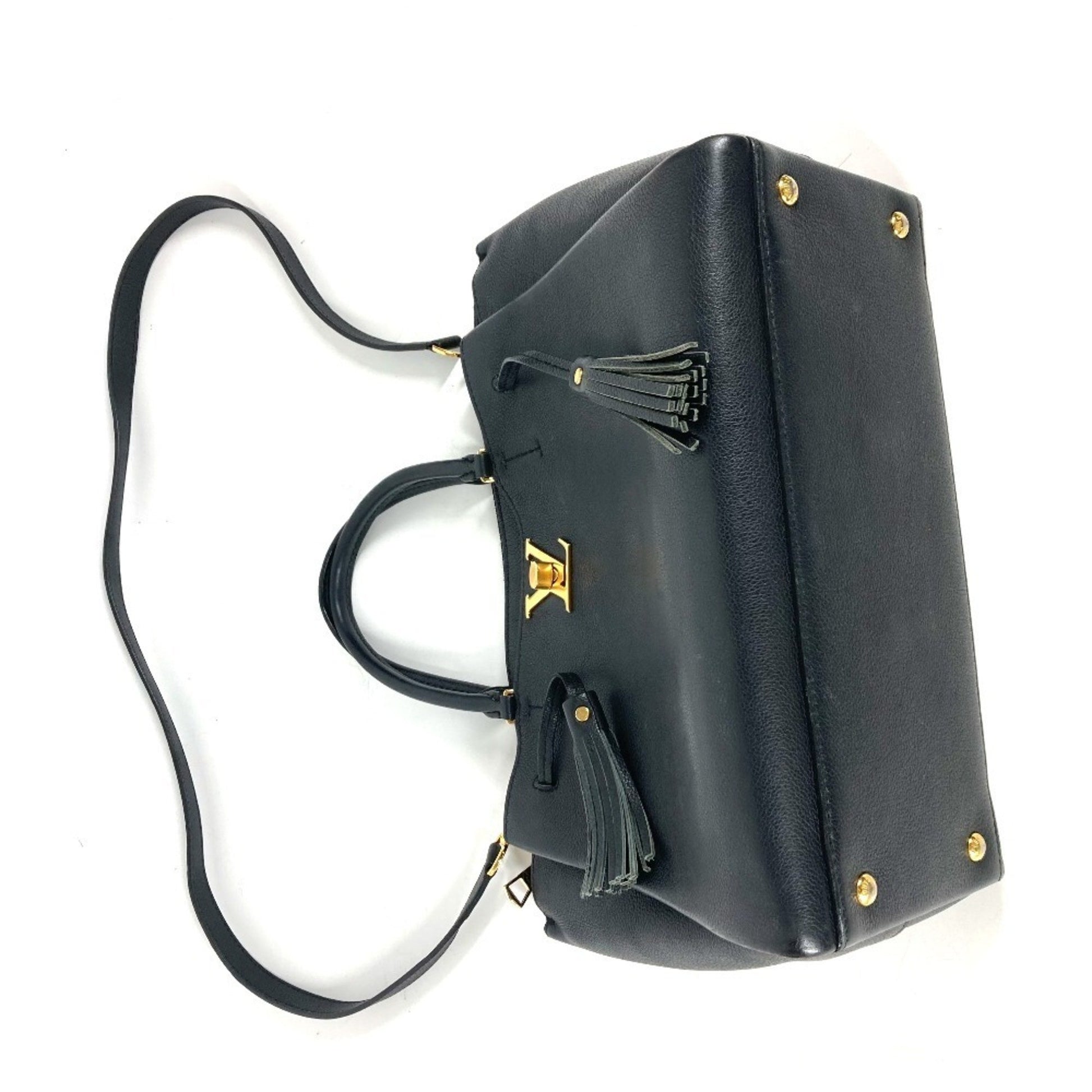 Louis Vuitton Lockmeto, Black, Leather, handbag