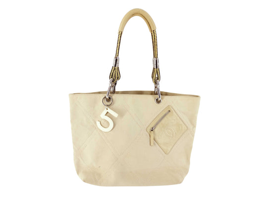 Chanel Shopper Tote Quilted Fabric, BROWN, CANVAS, Tote bag