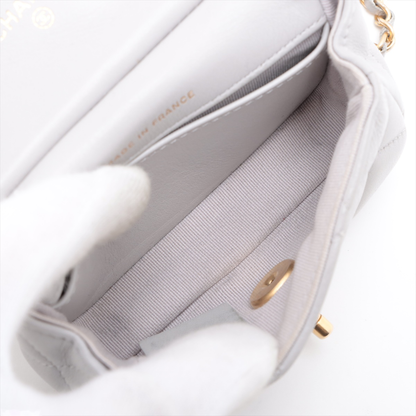 Chanel Lady Handle Flap Card Holder on Chain Quilted Calfskin, GRAY, LEATHER, Shoulder bag